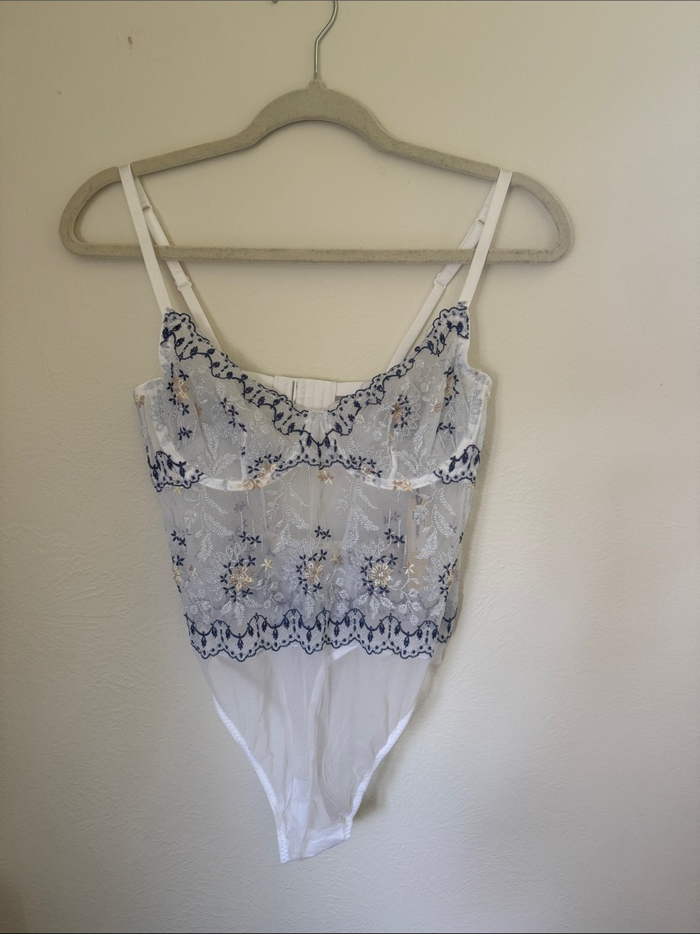 Cosabella White Sheer Lace Embroidered Teddy bridal edition
